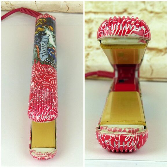 HerStyler Tattoo Flat Iron 1” Red Ceramic Hair Straightener Dual Voltage Y2K - Picture 10 of 14